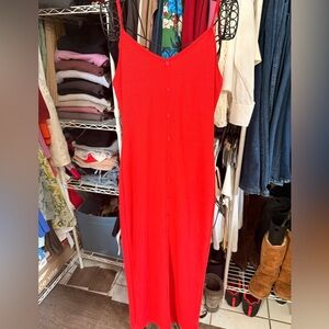 Red Sleeveless Button-Down Dress